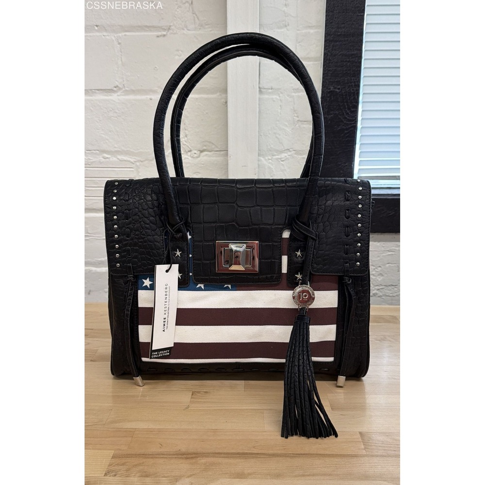Aimee Kestenberg Black Croco Flag Washington Tote Bag Legacy Collection NWT